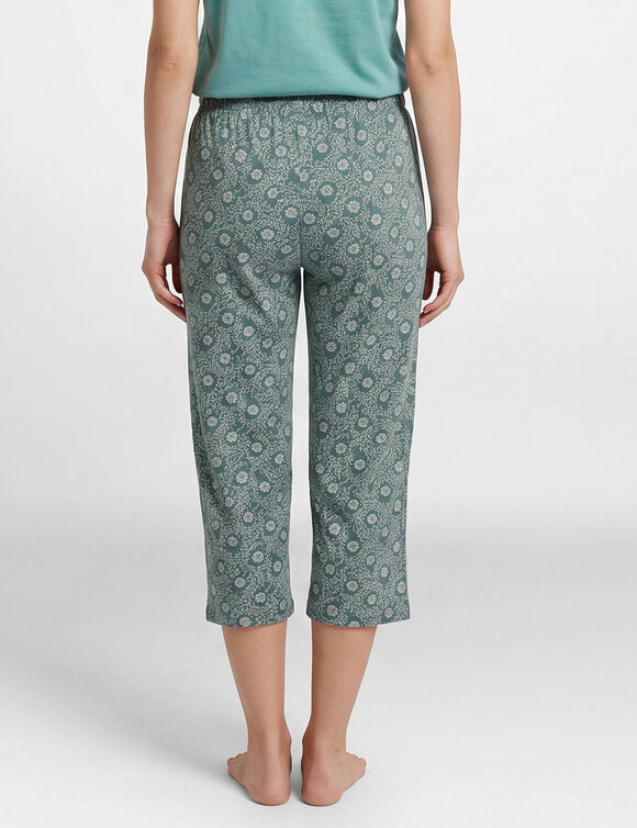 Pantacourt pyjama fleuri &laquo;charme botanique&raquo; (vert / &eacute;cru)