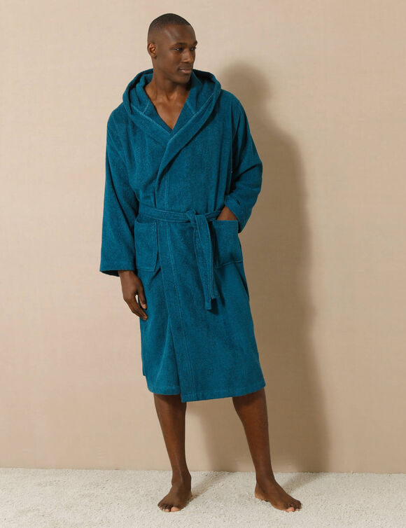 Peignoir mixte adulte col capuche "sèche-vite" (bleu paon)