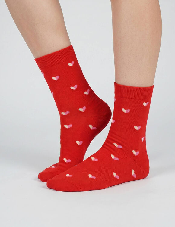 Mi-chaussettes fantaisie &agrave; motifs coeurs - lot de 3 (rouge / rose)