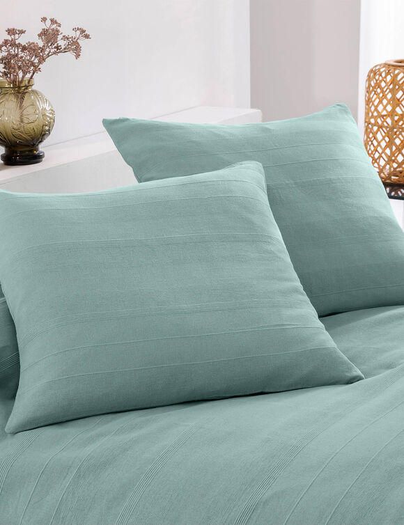 Effen katoenen plaid of sprei, ambachtelijk geweven (celadon)