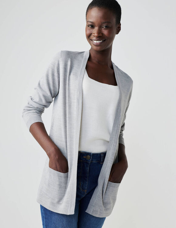 Gilet porter ouvert, maille toucher doux (gris chiné)