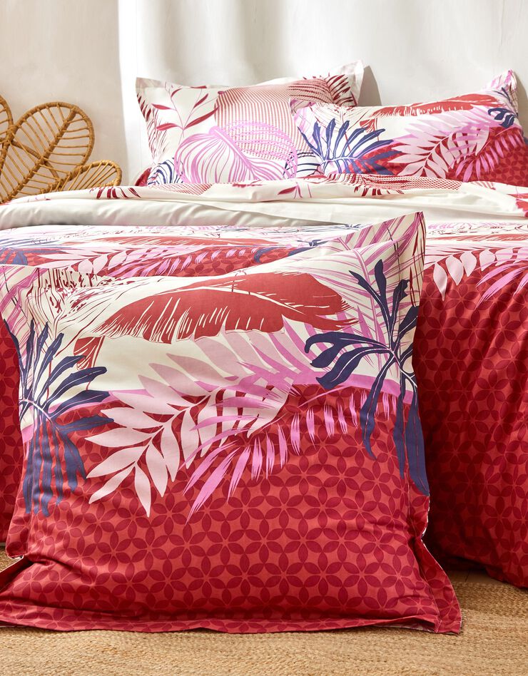 Linge de lit Jane en coton imprimé feuillages (rouge)