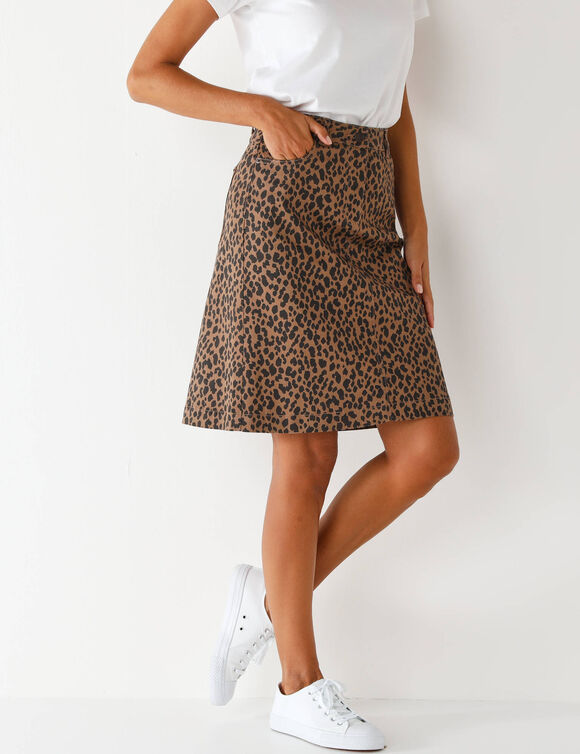 Uitlopende rok, luipaardprint (taupe / zwart)