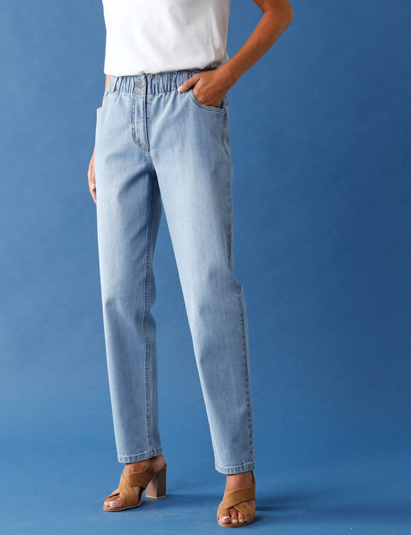 Comfortabele stretchjeans in 'mom' model, elastische taille (bleached)