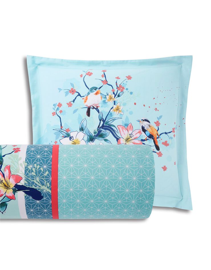 Linge de lit Birdy en coton imprimé oiseaux (lagon)