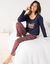 Tee-shirt manches longues coton uni imprimé placé "Beautiful" (bleu marine)