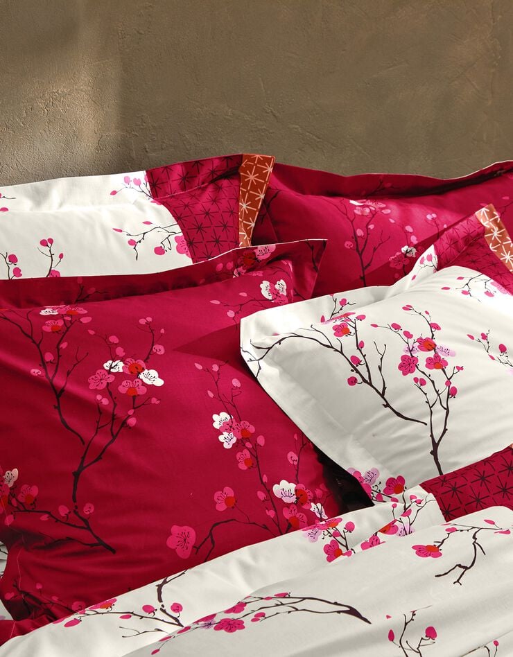 Linge de lit Kimori en coton imprimé fleurs de cerisier, rouge, hi-res image number 1