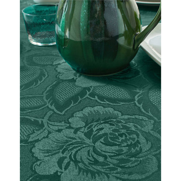 Jacquard tafellaken in damast (flessengroen)