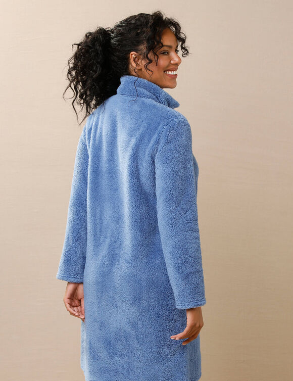 Robe de chambre maille polaire (bleu jean / écru)