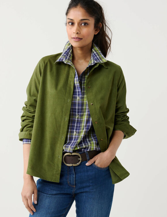 Chemise droite en velours milleraie (vert tilleul)