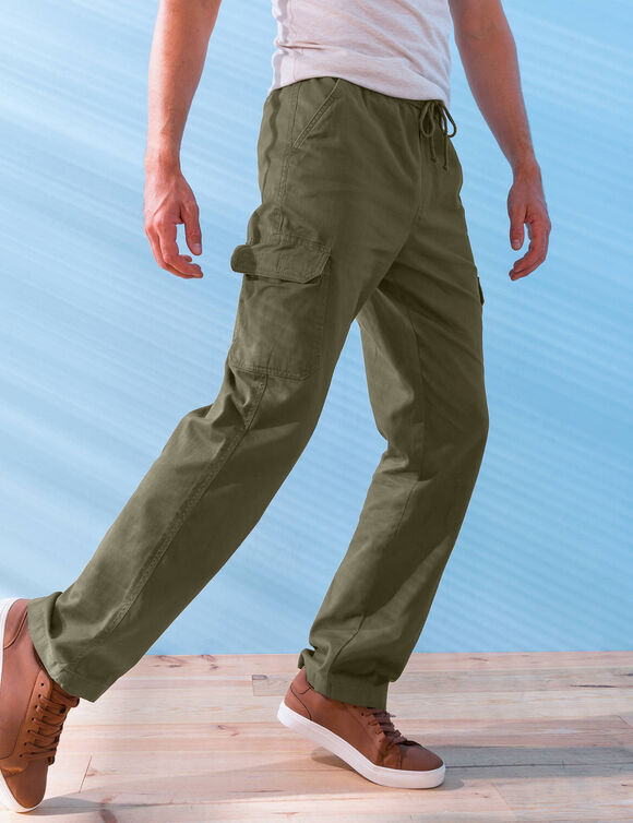 Pantalon cargo gabardine élastiqué (kaki)