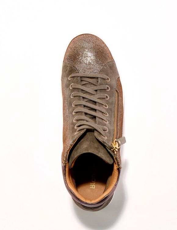 Basket montantes zipp&eacute;es en cuir souple effet iris&eacute; - taupe  (taupe)