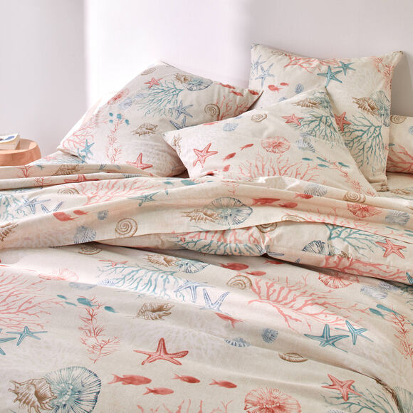 Linge de lit Coraux en coton imprim&eacute; (&eacute;cru)
