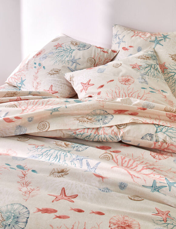 Linge de lit Coraux en coton imprim&eacute; (&eacute;cru)