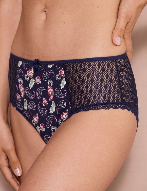 Maxislip in katoen en kant met kasjmierprint Coria - set van 2 (blauw)