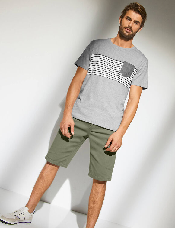 T-shirt rayé manches courtes (gris chiné)