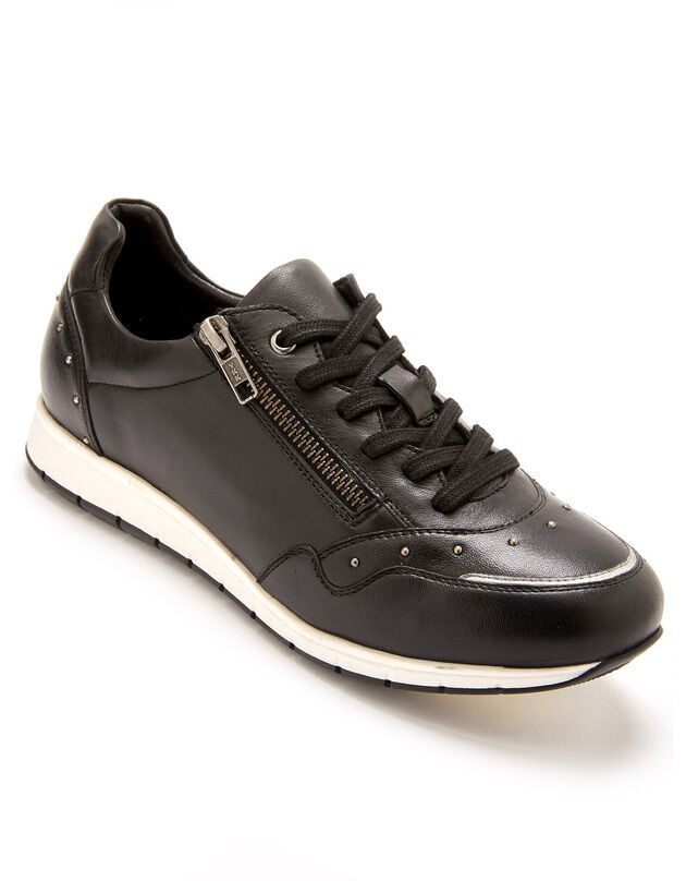 Sneakers met comfortbreedte in leer, met veters en rits - dames, zwart Sneakers met comfortbreedte in leer, met veters en rits - dames, zwart, hi-res