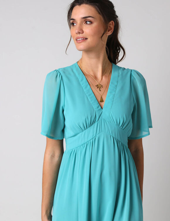 Effen lange strokenjurk met korte vlindermouwen (groen)