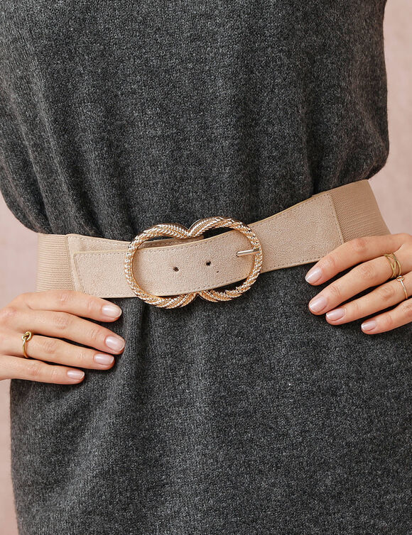 Ceinture élastiquée double boucle (beige)