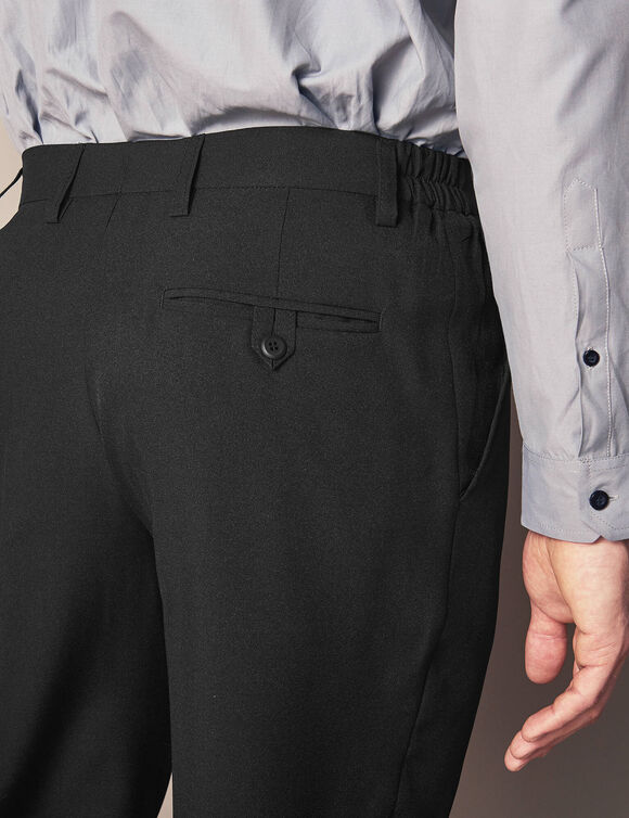 Pantalon taille élastiquée à pinces - polyester (noir)
