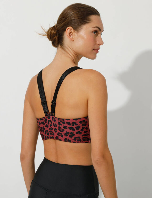 Sportbeha in microvezel met dierenhuidprint (pruim / zwart)