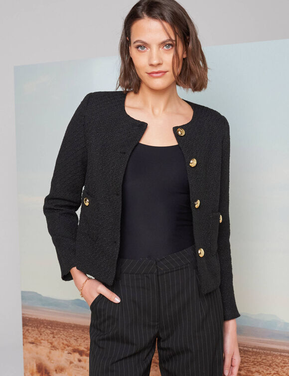 Veste boutonnée, tweed (noir)