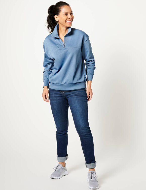 Sweater met opstaande ritskraag in geruwd molton (jeansblauw)