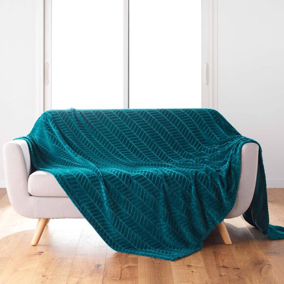 Plaid polaire reli&eacute;f&eacute; toucher peluche  (bleu canard)