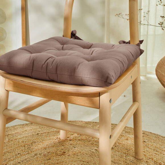 Stoelkussentje in effen katoenen zeildoekstof - set van 2 (taupe)