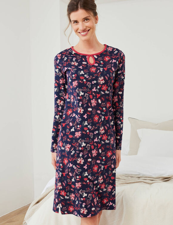 Chemise de nuit courte imprimé fleuri – lot de 2 (marine + rouge)