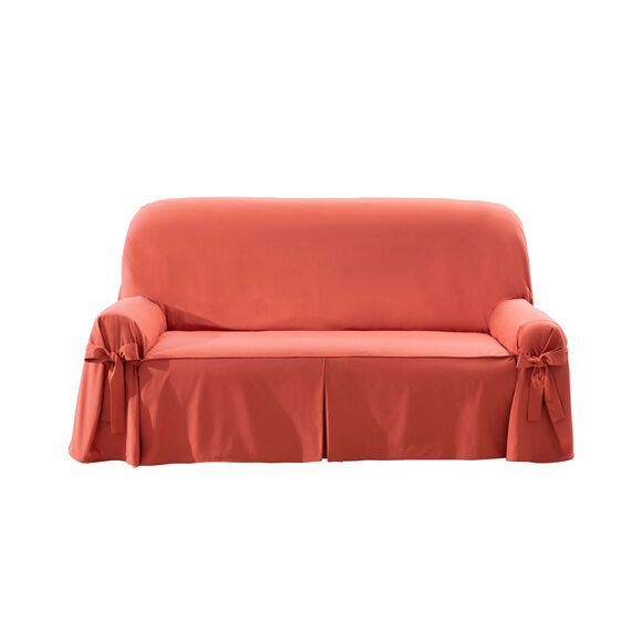 Housse bachette coton uni nouettes fauteuil canap&eacute;s (terracotta)