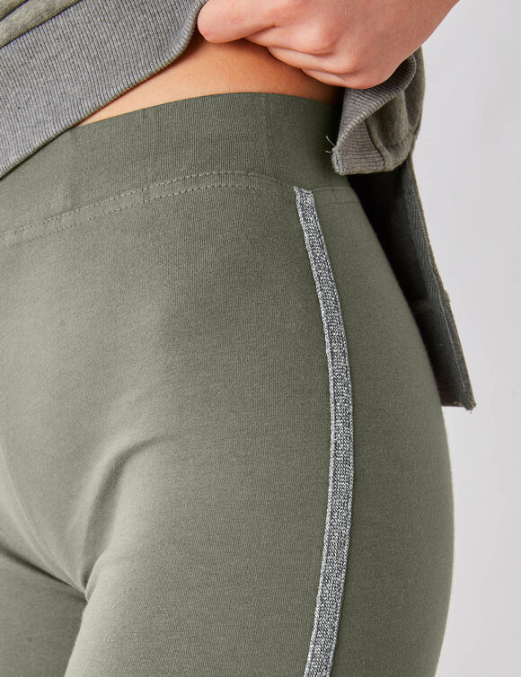 Effen legging met glanzende stroken aan de zijkant, gebreid (kaki)
