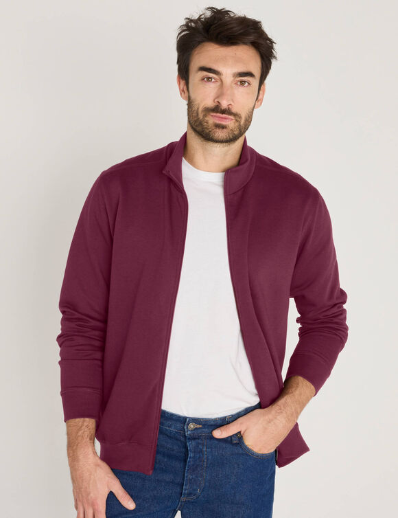 Sweat enti&egrave;rement zipp&eacute; uni (lie de vin)