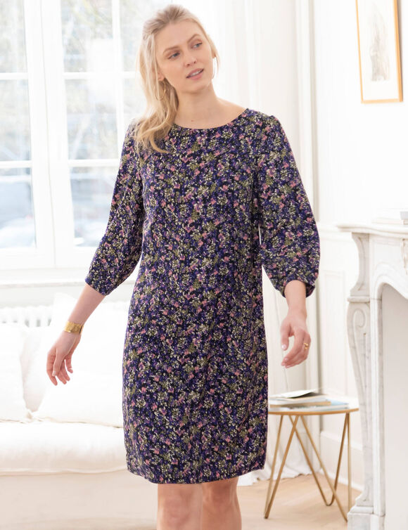 Robe droite manches 7/8ème imprimée (marine / bleu)