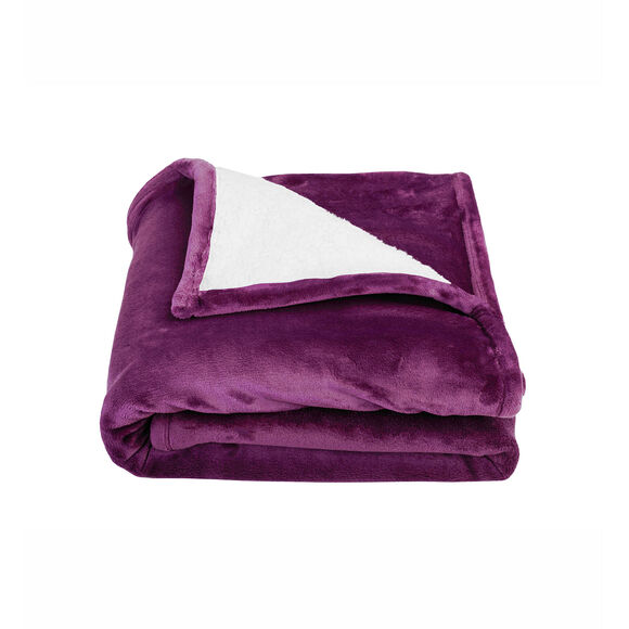 Tweekleurig deken in fleece en sherpa (aubergine)