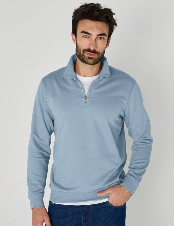 Sweatshirt van molton met trucker-kraag en ritssluiting (grijsblauw)