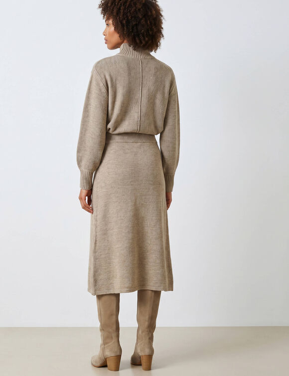 Jupe longue &eacute;vas&eacute;e en maille, toucher doux (beige chin&eacute;)