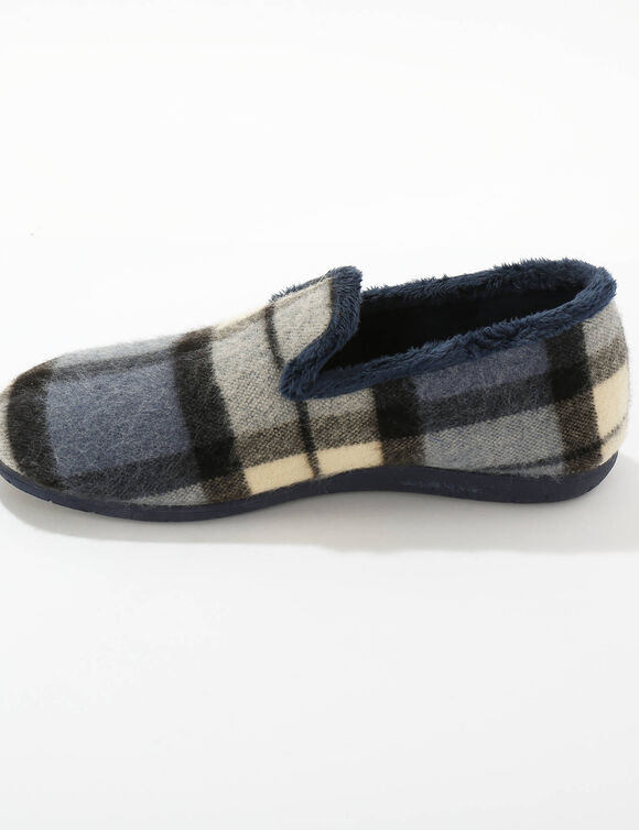 Gevoerde muiltjes met ruitjes, pantoffelmodel (blauw)