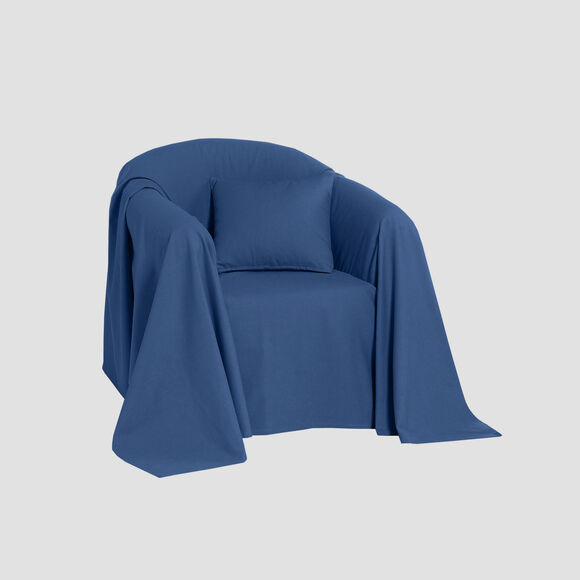 Jet&eacute; canap&eacute; coton bachette uni (bleu)