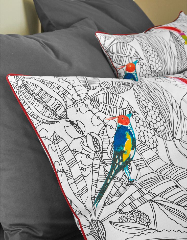 Linge de lit Diana en coton à motifs feuillage et oiseaux, blanc, hi-res image number 4