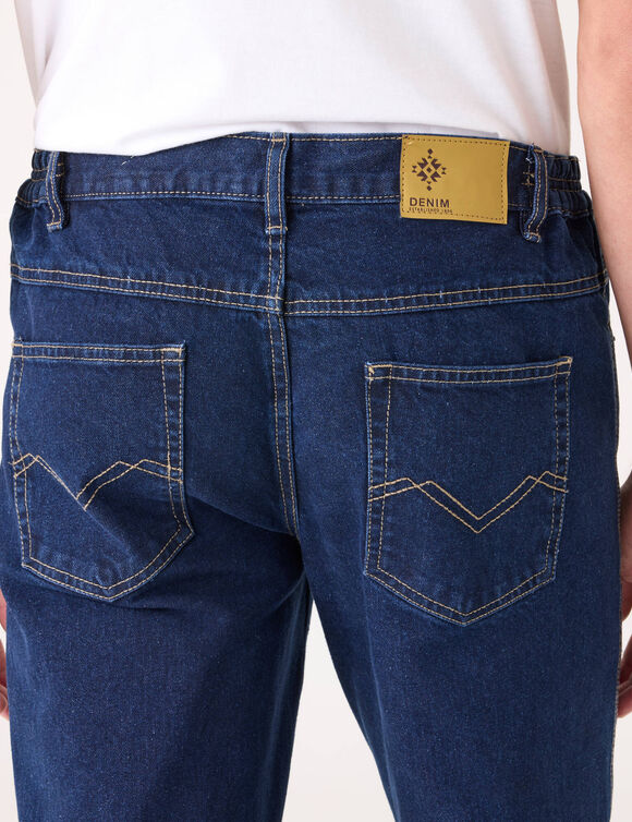 Jean droit ceinture &eacute;lastiqu&eacute;e c&ocirc;t&eacute;s - L28 (brut)