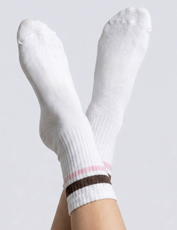 Mi-chaussettes sportswear en c&ocirc;tes et rayures - lot de 3 paires (kaki / chocolat)