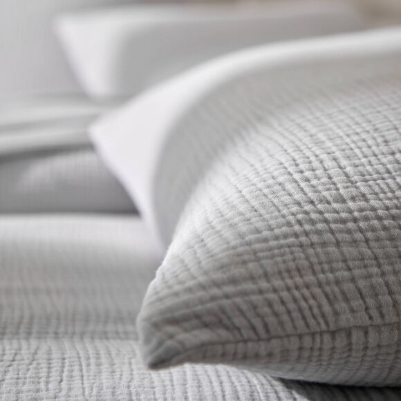 Linge de lit uni en triple gaze de coton (gris perle)