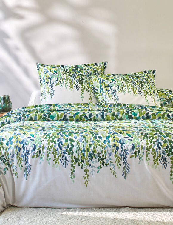 Linge de lit L&eacute;onie en coton imprim&eacute; v&eacute;g&eacute;tal (&eacute;cru / vert)