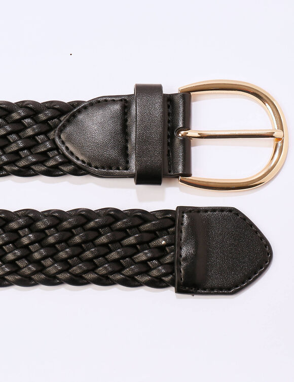 Ceinture tressée boucle ovale (noir)