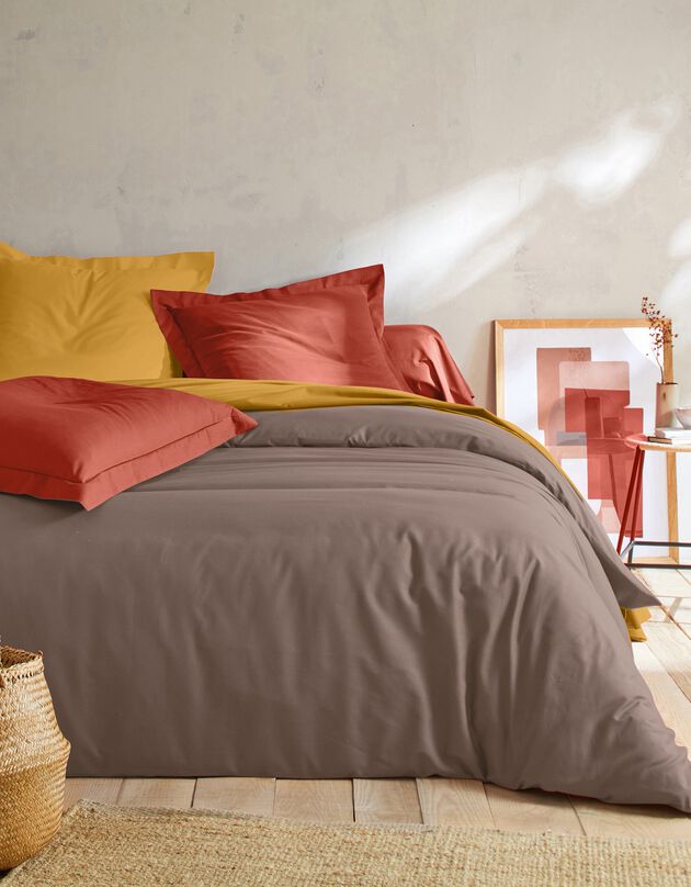 Linge de lit uni coton (taupe)