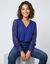 Blouse macram&eacute; col V manches longues, cr&ecirc;pe fluide (bleu dur)