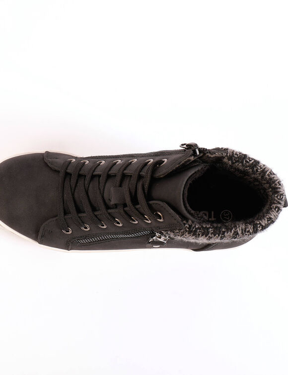 Gevoerde sneakers met hoge schacht, enkelrand in tricot (zwart)