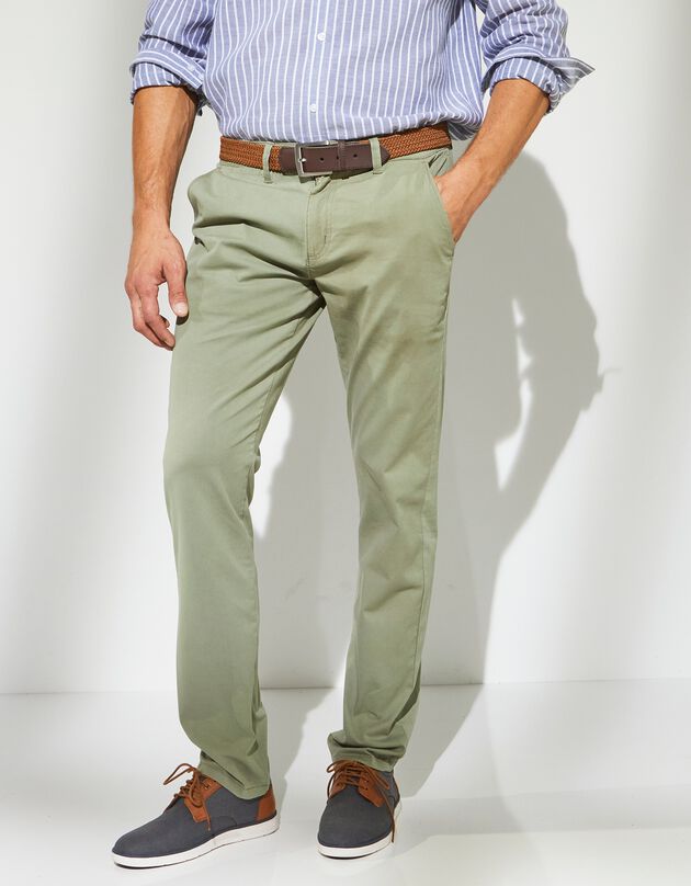 Pantalon chino uni sergé stretch grand confort (kaki clair)