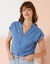 Effen bloes met V-hals en knopen (blauw)